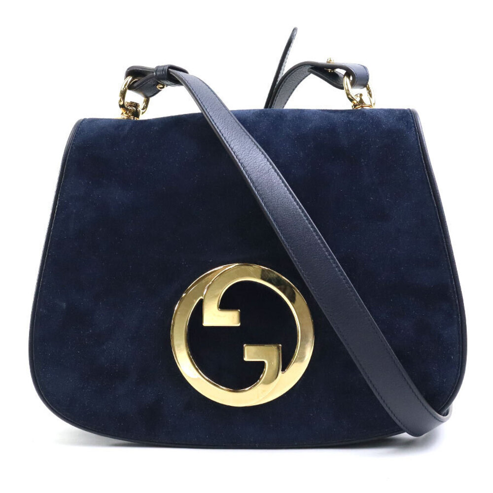 Gucci Bag Crossbody Shoulder Suede Navy Blue Red Gold